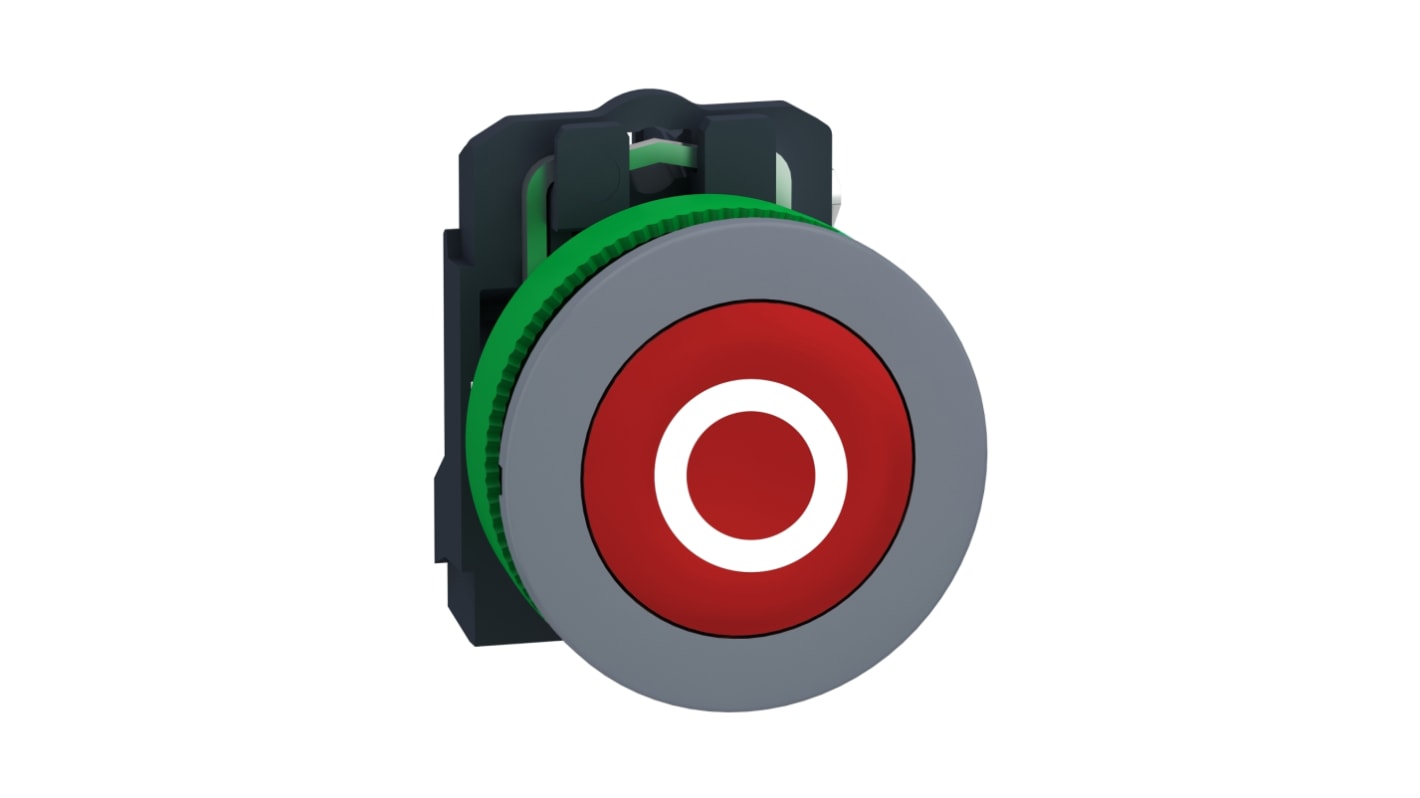 Pulsante rotondo Schneider Electric XB5, 1 NC, rosso, IP66/IP67, diametro foratura 22 mm, temperatura -40 a 70 °C.