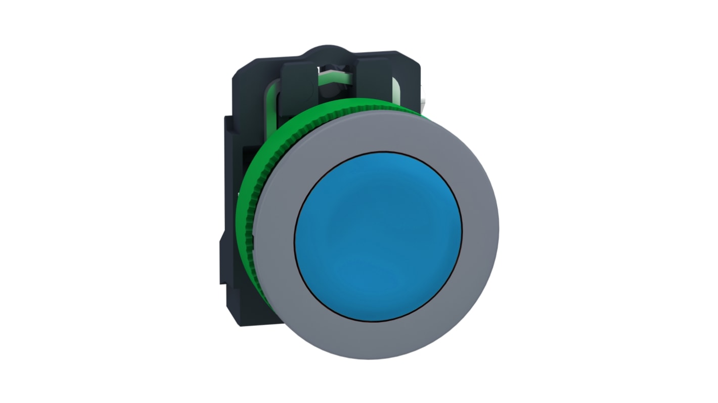 Pulsante Schneider Electric XB5FA61C0, 1 contatto NO, montaggio a filo, diametro 22 mm, grado di protezione IP66/IP67, colore blu.