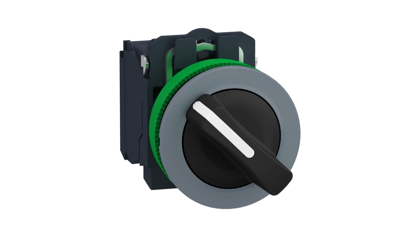 Selettore a 2 posizioni Schneider Electric XB5FD25C0, montaggio a filo, diametro foro 30.5mm, grado di protezione IP66/IP67.