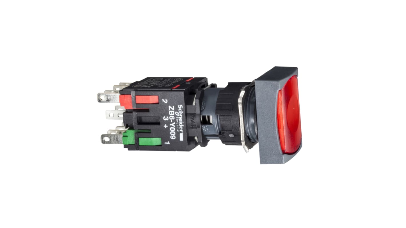 Pulsante rettangolare Schneider Electric XB6DW4B2B, 1 NC, rosso, IP65, diametro foratura 16 mm, tensione 24V, senza mercurio.