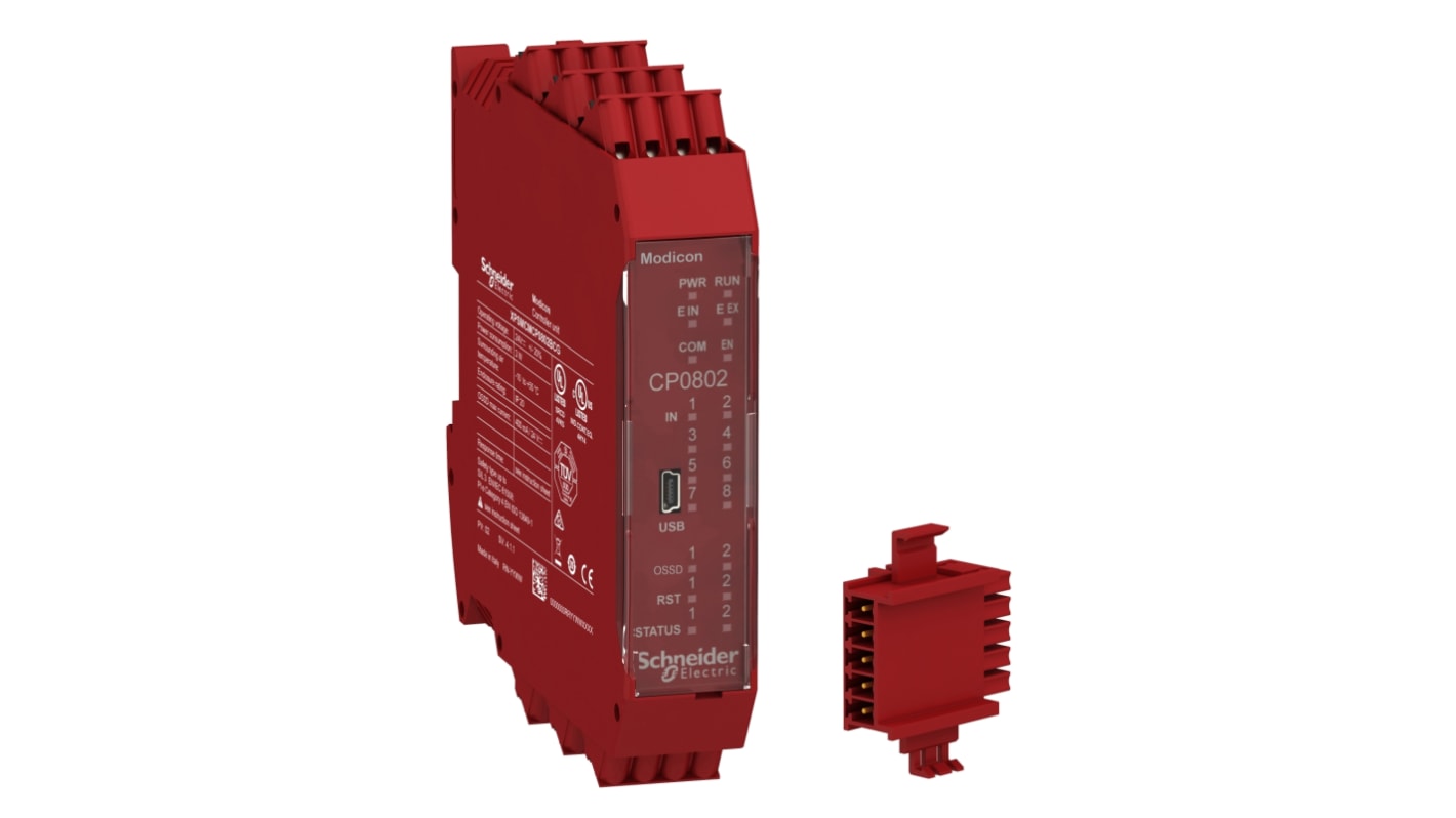 Controller di Sicurezza Schneider Electric XPSMCMCP0802BCG con 8 Ingressi e Connessione Backplane, sincronizzazione rapida <0,5 ms, supporto per 14 moduli I/O.