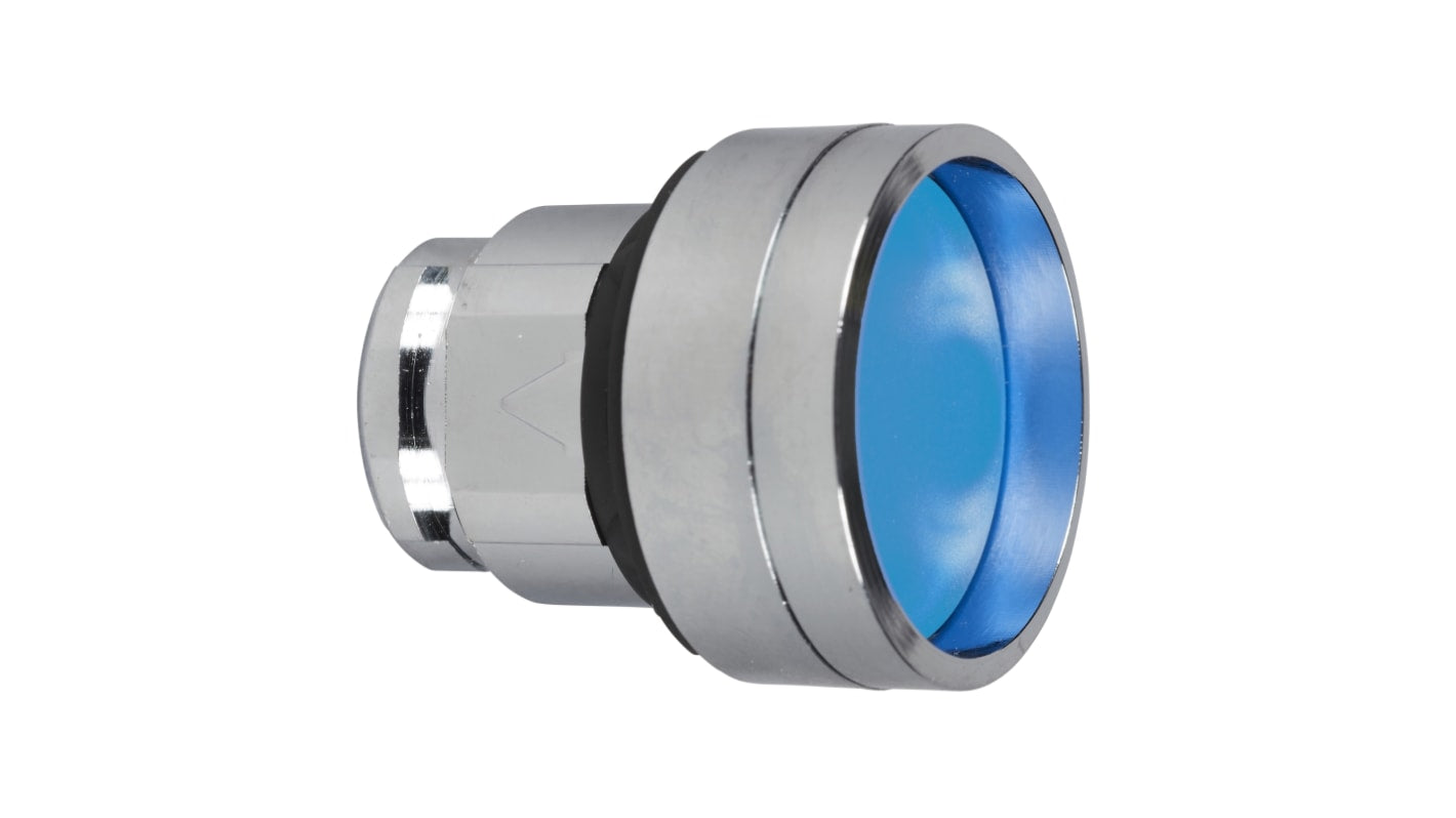 Pulsante blu rotondo Schneider Electric ZB4BP683, diametro 22 mm, ritorno a molla, protezione IP66, conforme RoHS.