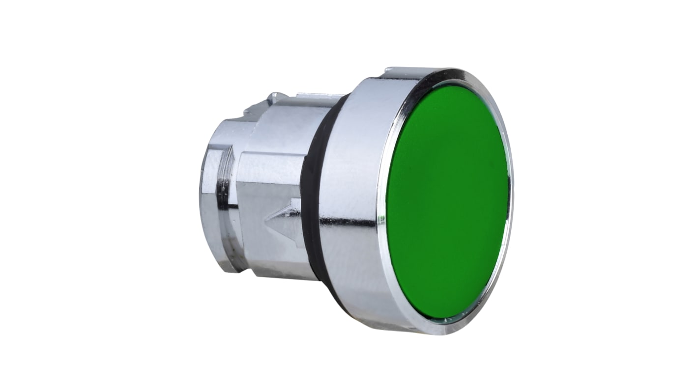 Attuatore pulsante Schneider Electric ZB4BPA3, ritorno a molla, corpo metallico verde, diametro 22 mm, grado di protezione IP66/IP67.