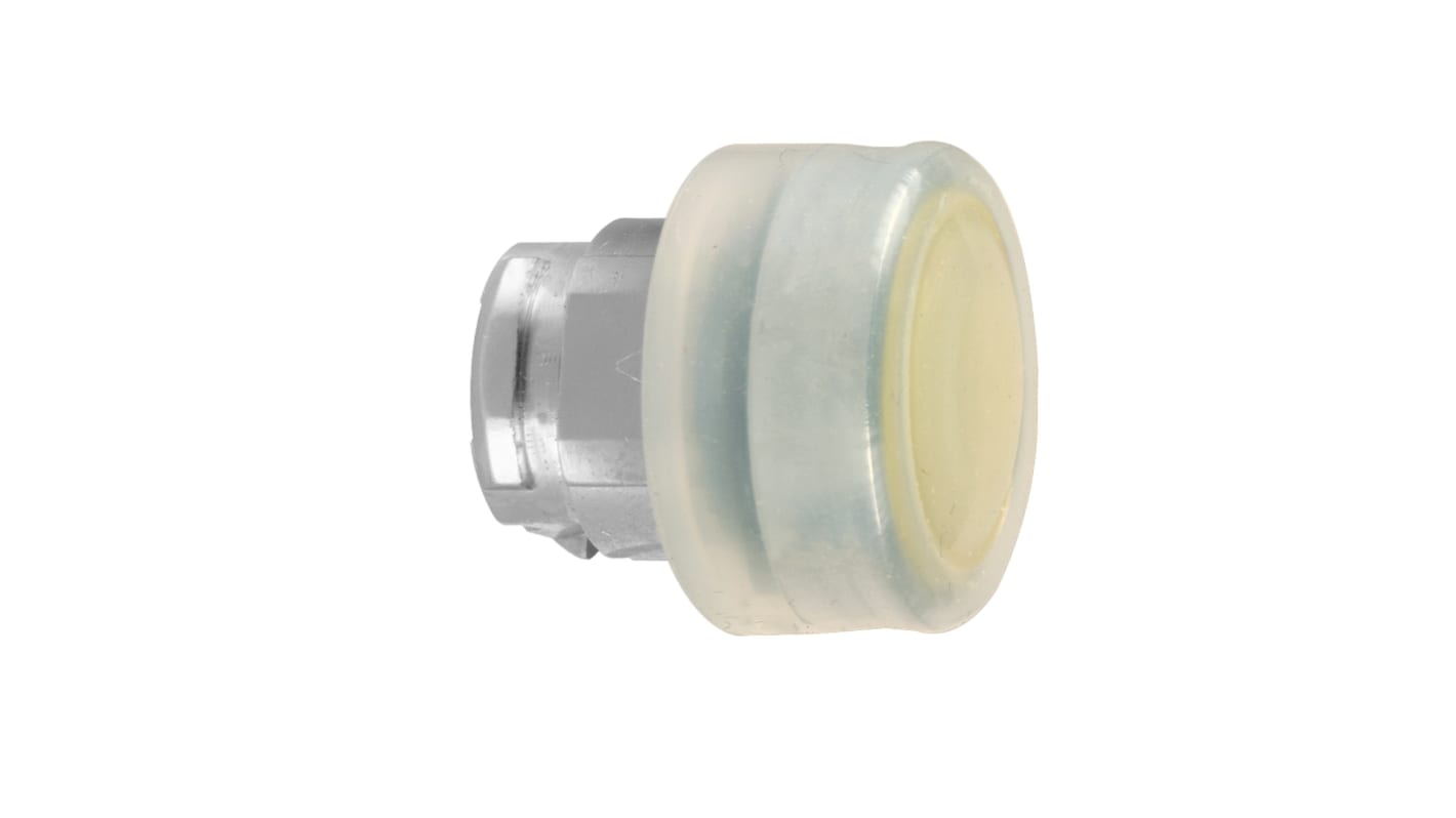 Schneider Electric ZB4BPA5, attuatore pulsante rotondo giallo con calotta trasparente, diametro foro 22 mm, protezione IP66/IP67/IP69, resistente a polvere e vibrazioni.