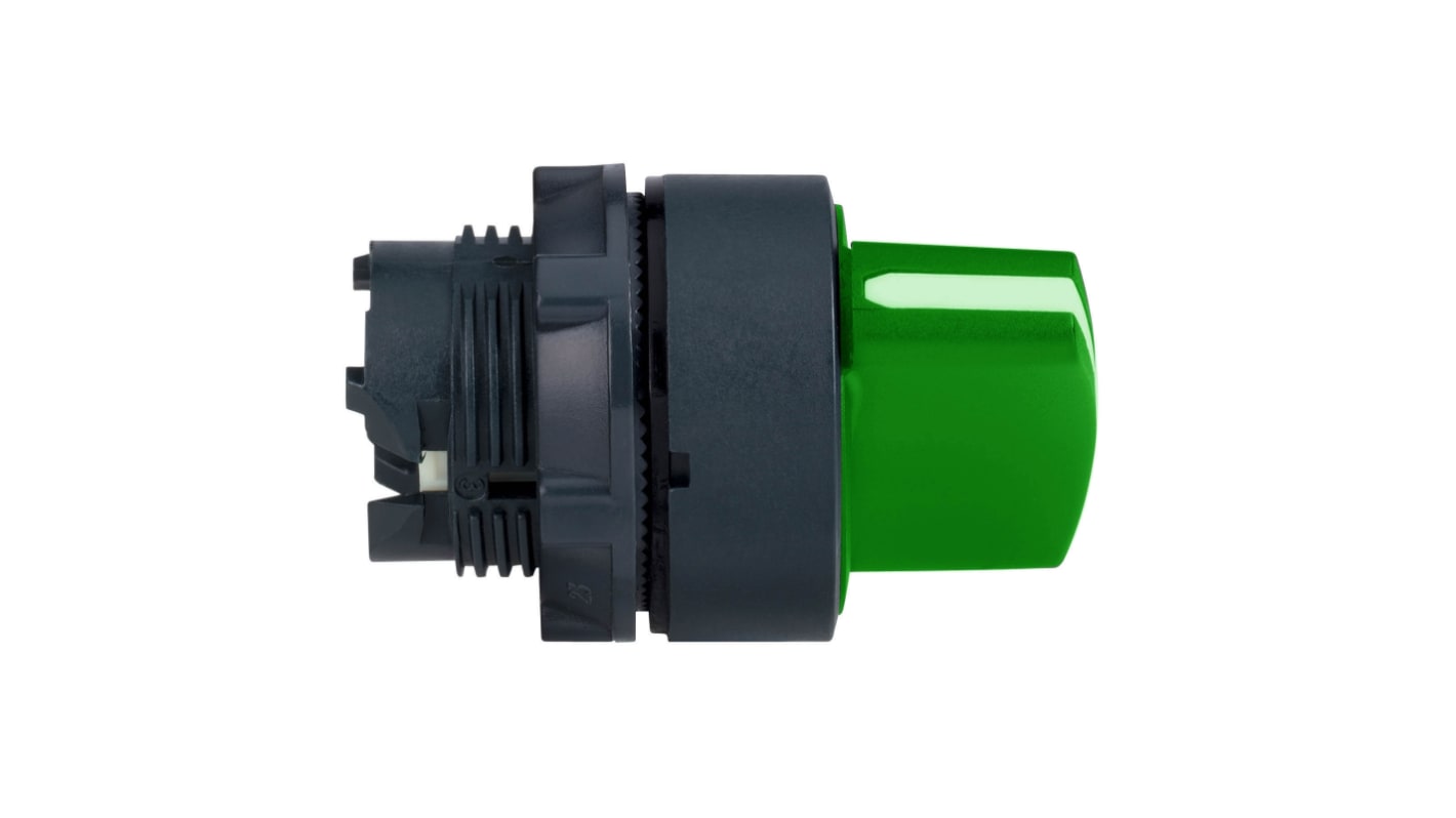 Testa selettore Schneider Electric ZB5AD303, 3 posizioni Ø 22mm, verde, leggera e resistente per applicazioni industriali.