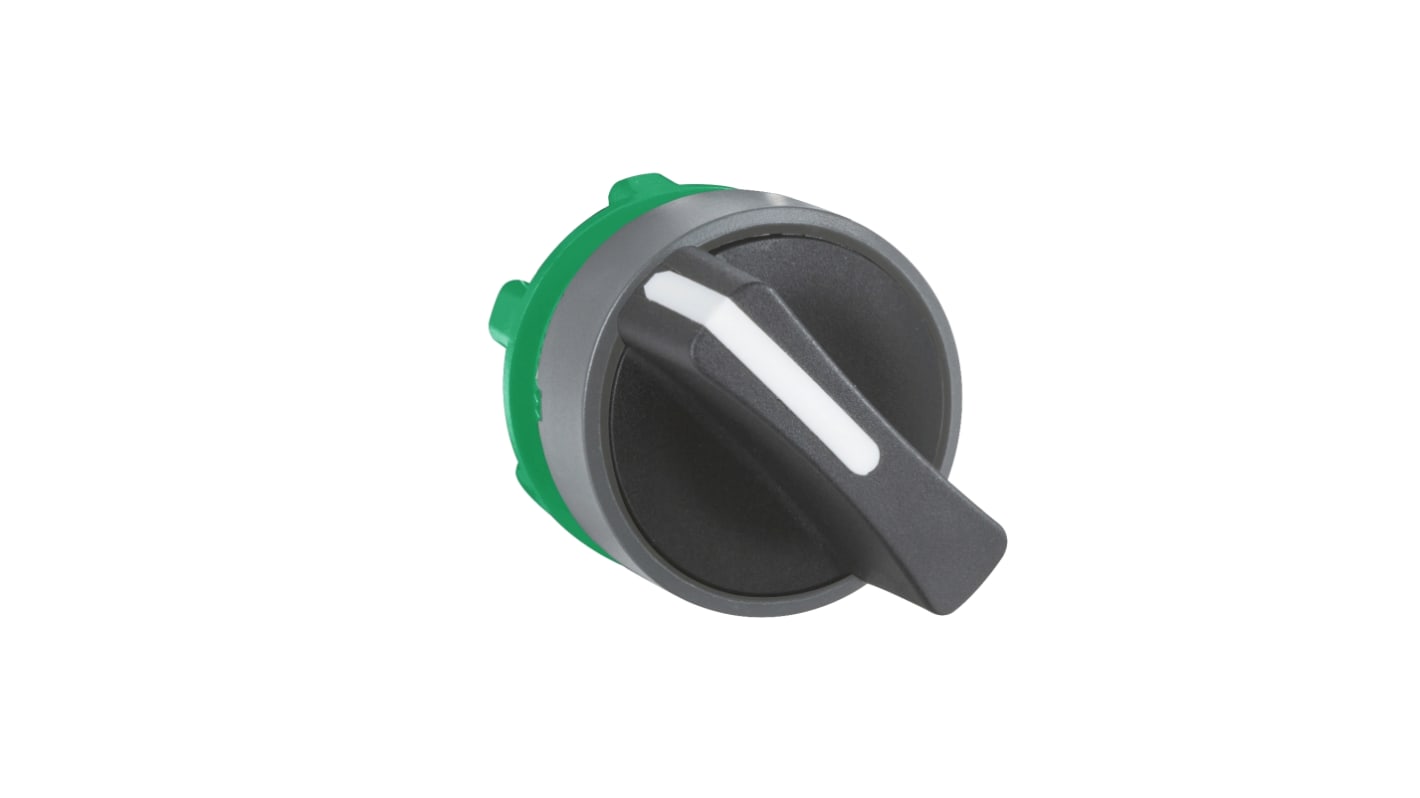 Selettore Schneider Electric ZB5AD4C0, 2 posizioni, diametro 22 mm, maniglia nera, cornice grigia, grado di protezione IP66.
