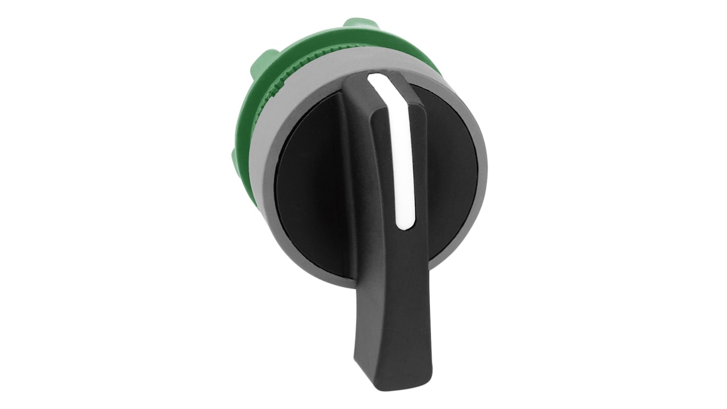 Teste selettori Schneider Electric Harmony XB5, 3 posizioni, diametro foro 22mm, attuatore nero, temperatura -40 a 70°C.