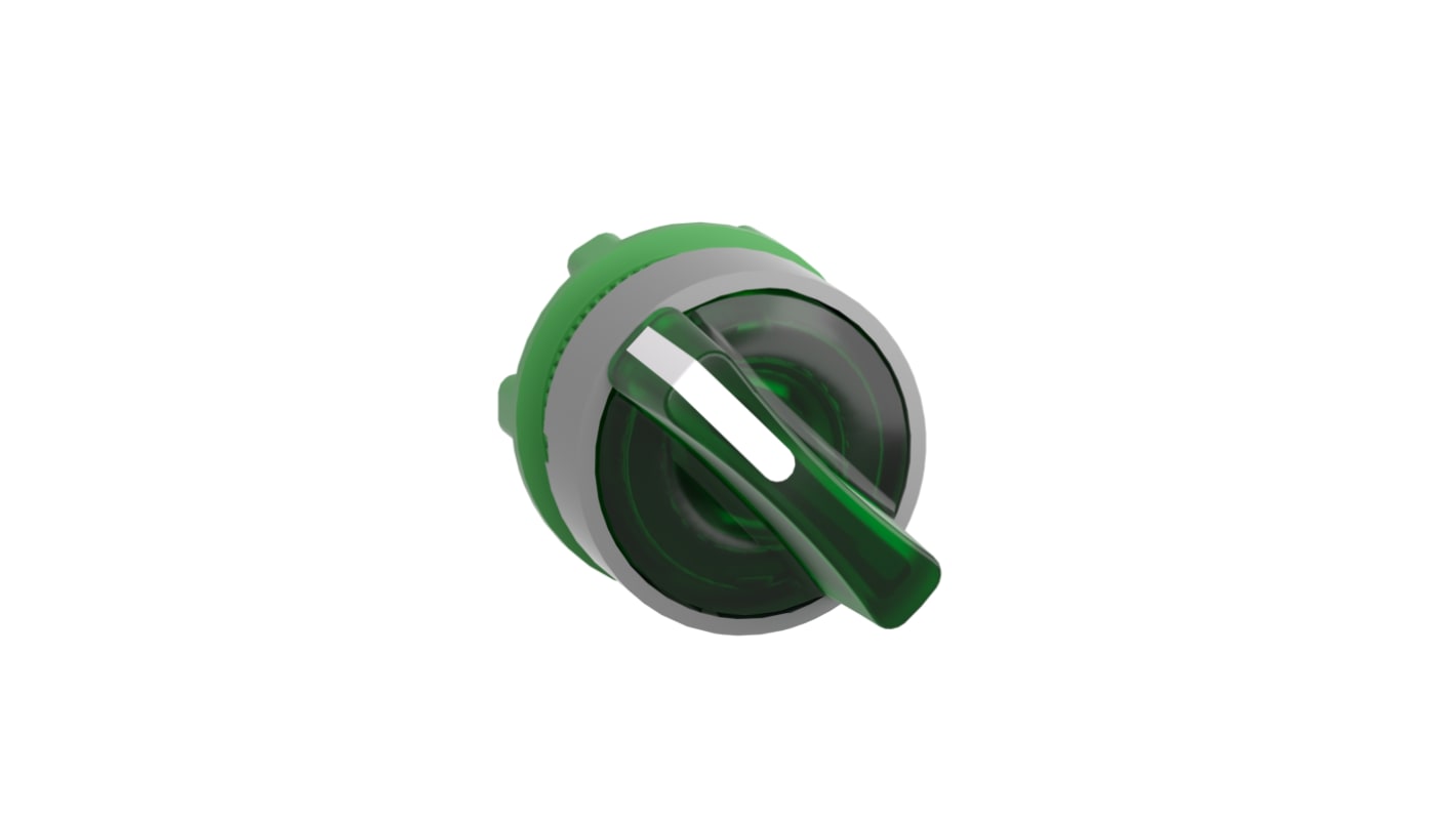 Selettore illuminato Schneider Electric Harmony XB5, 2 posizioni, diametro foro 22mm, colore verde, resistente a polvere e vibrazioni.