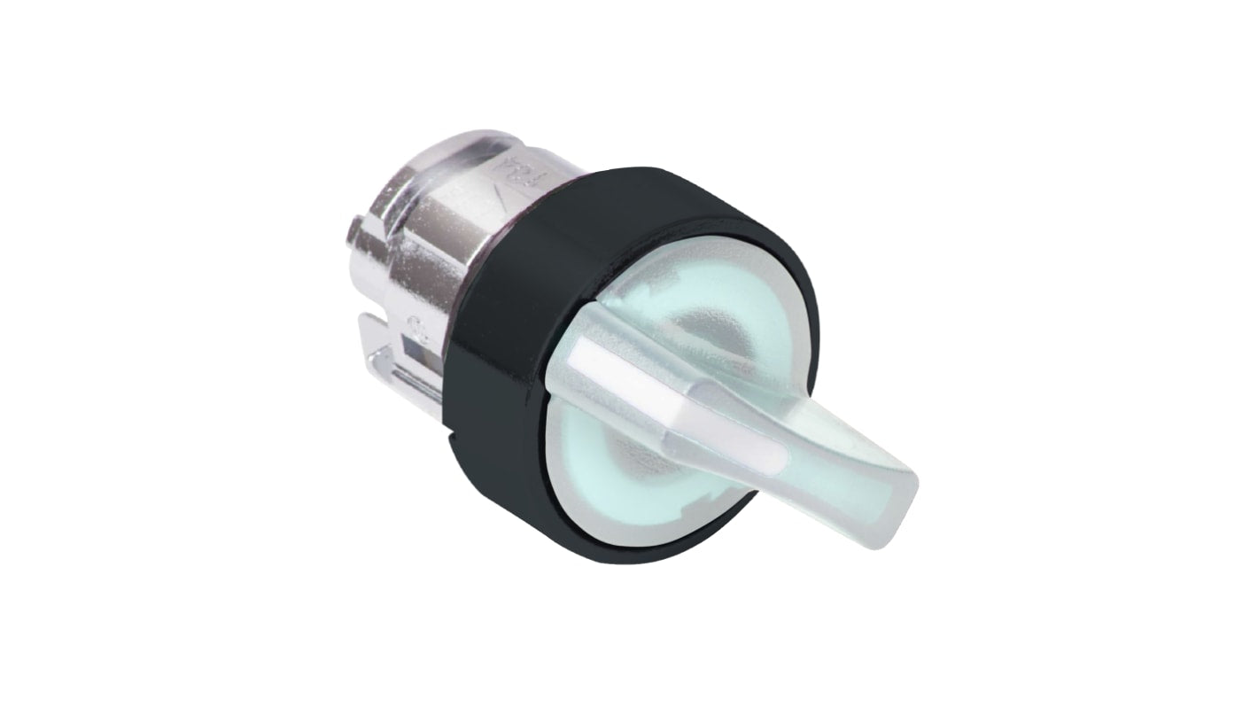Selettore Harmony XB5 di Schneider Electric, 2 posizioni, testa illuminata, diametro foro 22mm, resistente a polvere e vibrazioni.