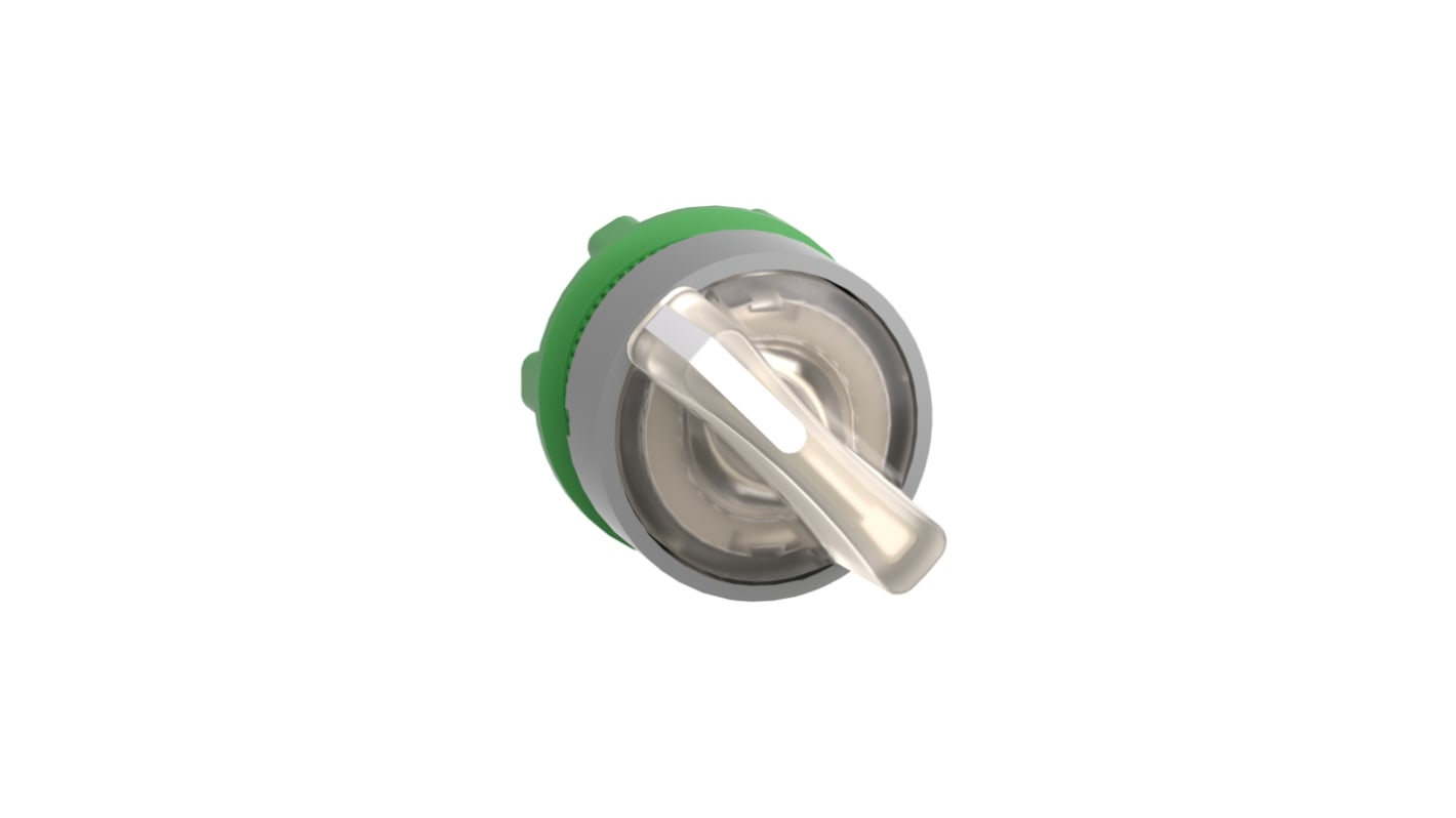 Selettore Harmony XB5 di Schneider Electric, 3 posizioni, diametro foro 22mm, attuatore bianco, resistente a urti e polvere.