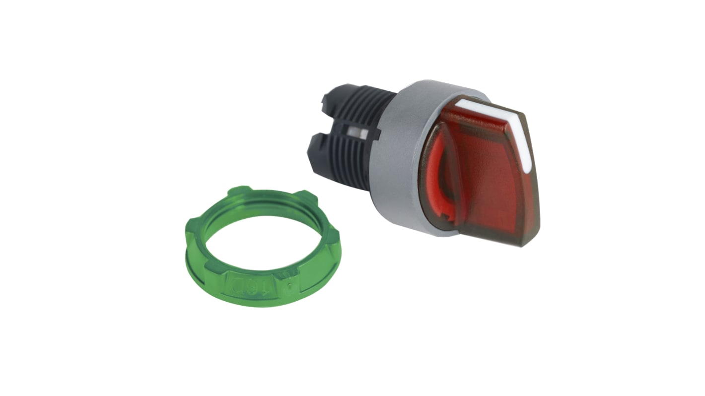 Selettore illuminato Schneider Electric Harmony XB5, 3 posizioni, diametro foro 22mm, colore rosso, resistente a polvere e vibrazioni.