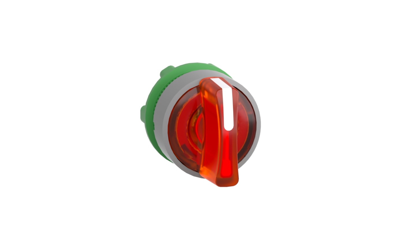 Selettore Harmony XB5 di Schneider Electric, 3 posizioni, testa illuminata, diametro foro 22mm, resistente a urti e vibrazioni.