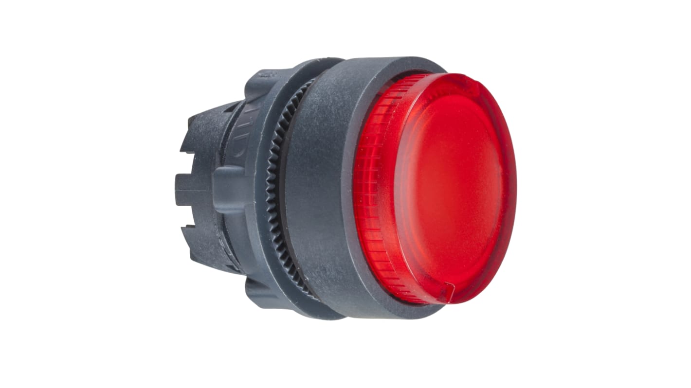 Attuatore pulsante Schneider Electric ZB5AW14, forma rotonda, testa illuminata rossa, protezione IP66/IP69, facile installazione.