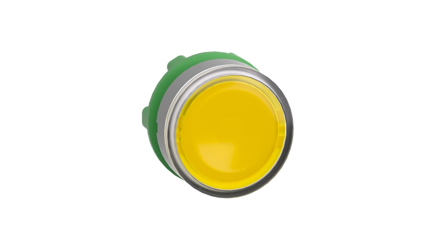 Attuatore pulsante Schneider Electric Harmony XB5, giallo, diametro 22 mm, con meccanismo a ritorno a molla e LED.