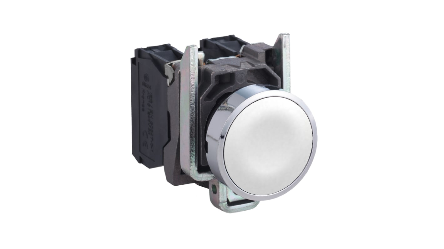 Attuatore pulsante illuminato Schneider Electric, serie Harmony XB5, diametro foro 22 mm, montaggio a filo, colore bianco.