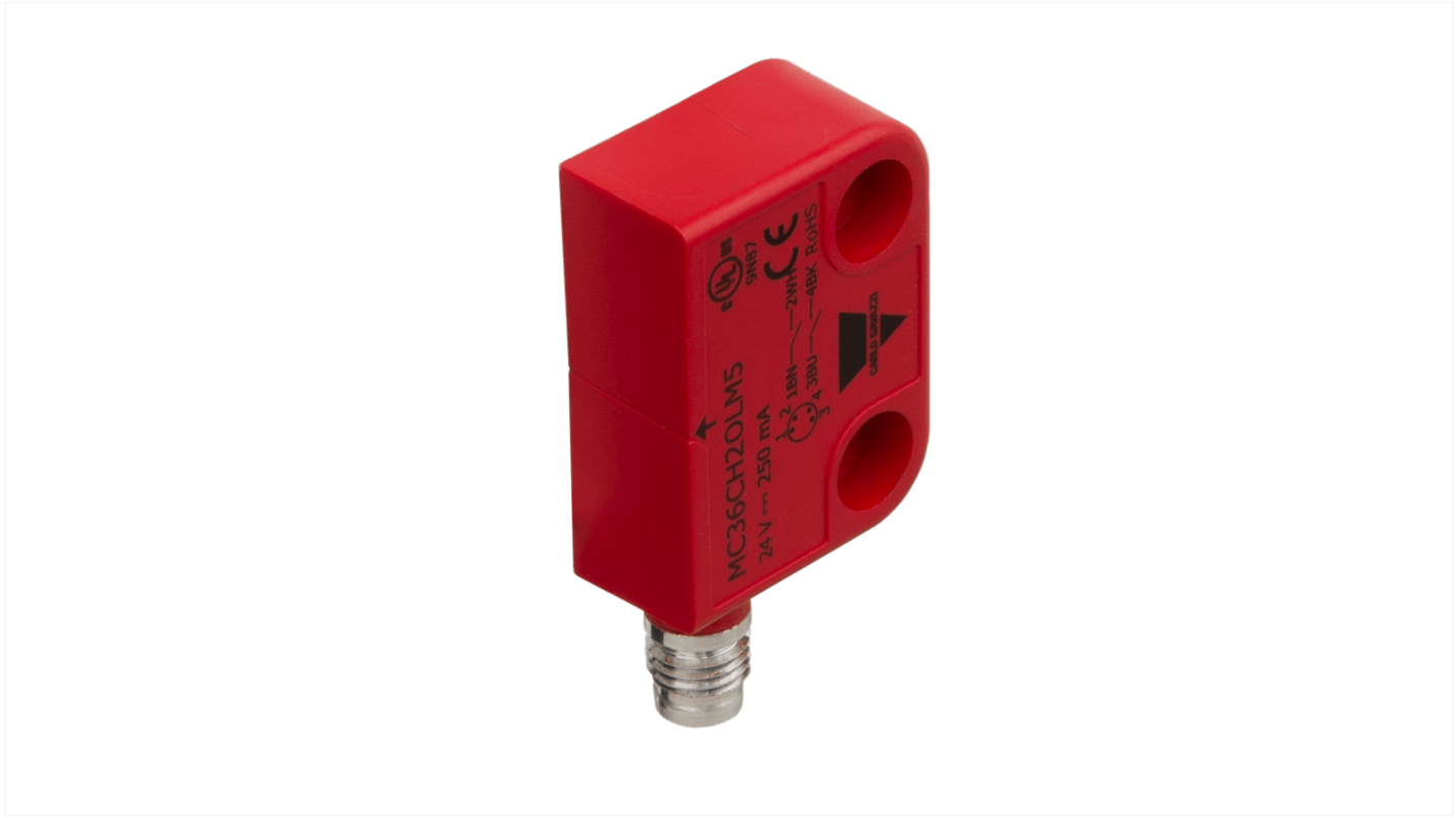 Interruttore di sicurezza Carlo Gavazzi MC36C, sensore magnetico con contatti NO/NC, grado di protezione IP67, dimensioni 37mm x 15mm.