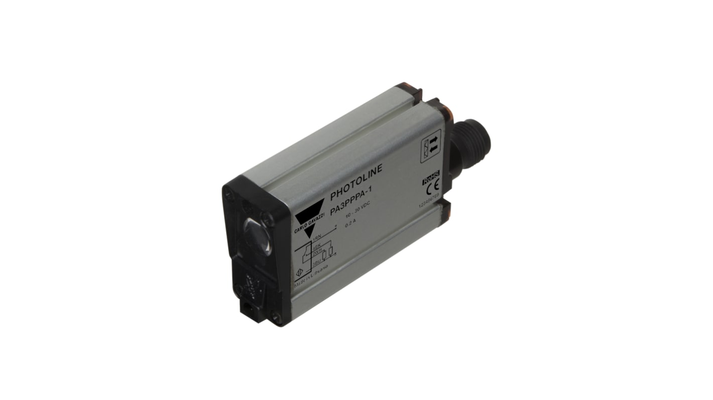 Carlo Gavazzi PA3PPPA-1, sensore fotoelettrico rettangolare con riflessione retrò polarizzata, portata 3000 mm, IP67.