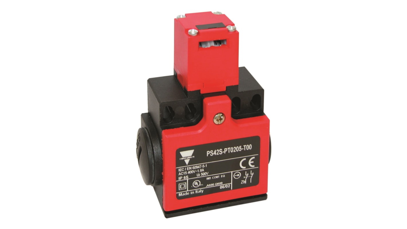 Interruttore di fine corsa di sicurezza Carlo Gavazzi PS42S-PT1105-Y00, attuatore a chiave, 10A, IP66, custodia metallica.