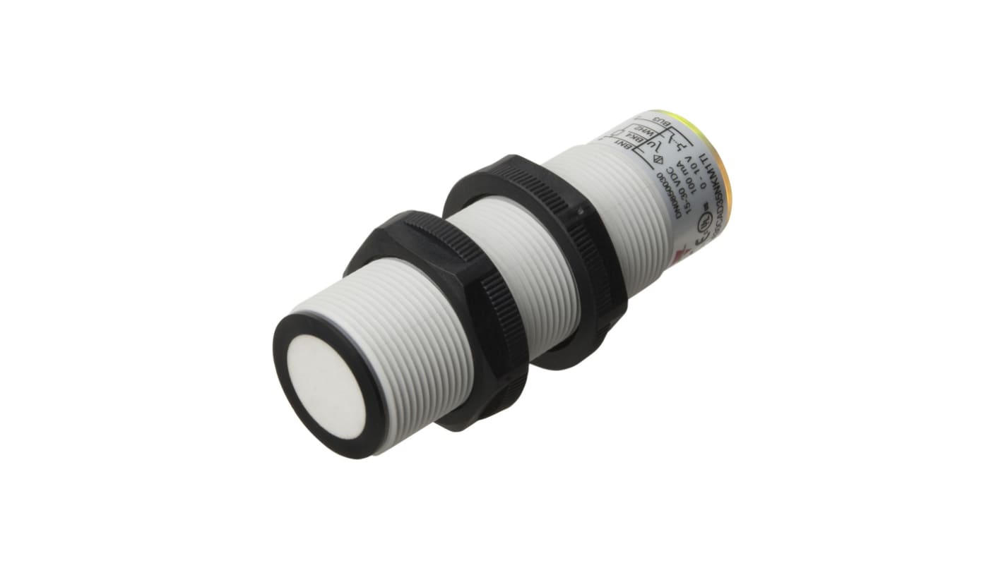 Sensore di prossimità a ultrasuoni cilindrico Carlo Gavazzi UA30CAD35NKM1TI, gamma di rilevamento 250-3500 mm, IP67.