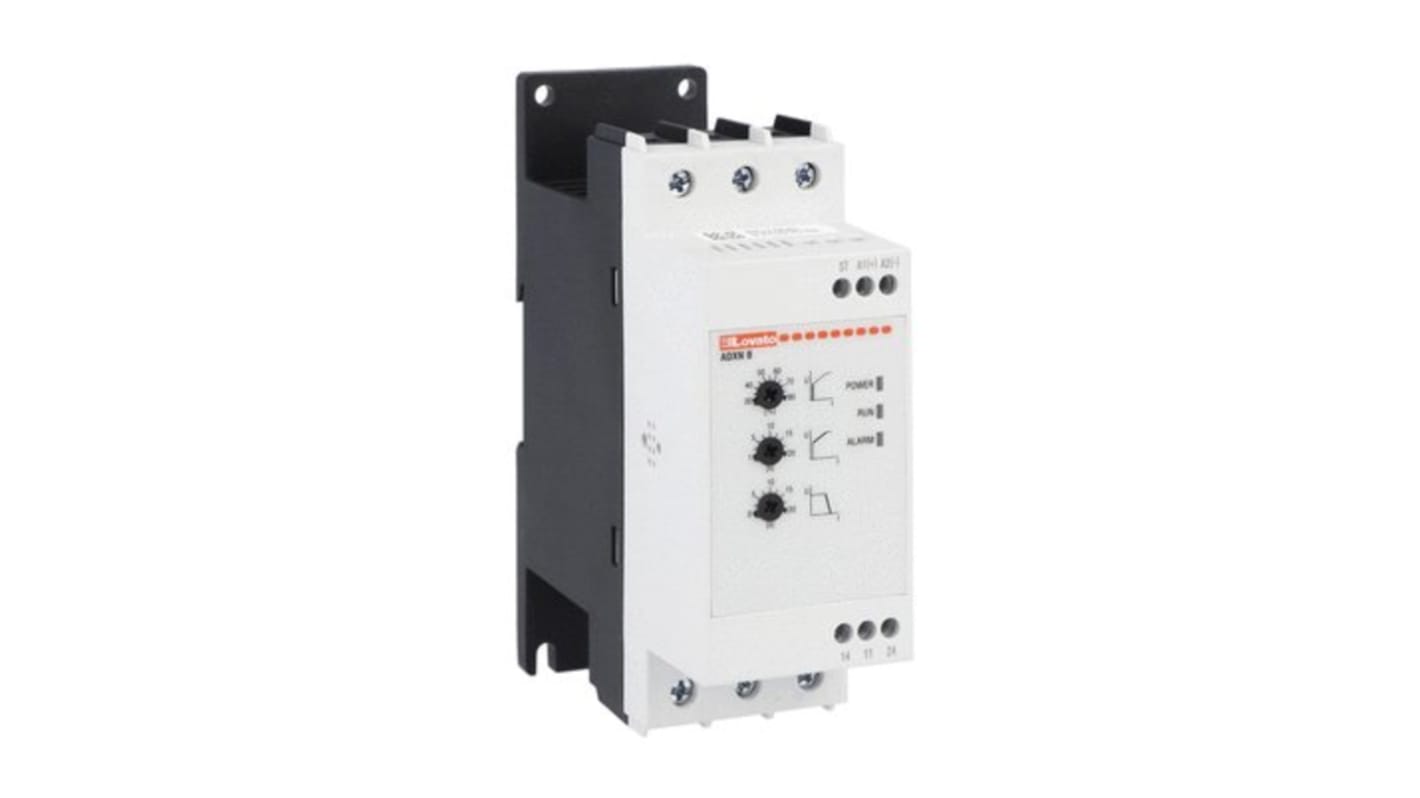 Starter per motore 3 fasi Lovato ADXNB006, potenza 3 kW, tensione 100-240 V, montaggio su guida DIN, protezione IP20.