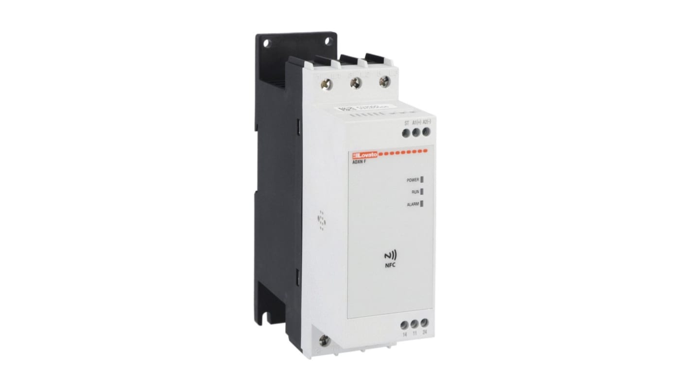 Starter Lovato ADXNF02524 per motore 3 fasi, potenza 15 kW, tensione 24 V, corrente 25 A, montaggio su guida DIN.
