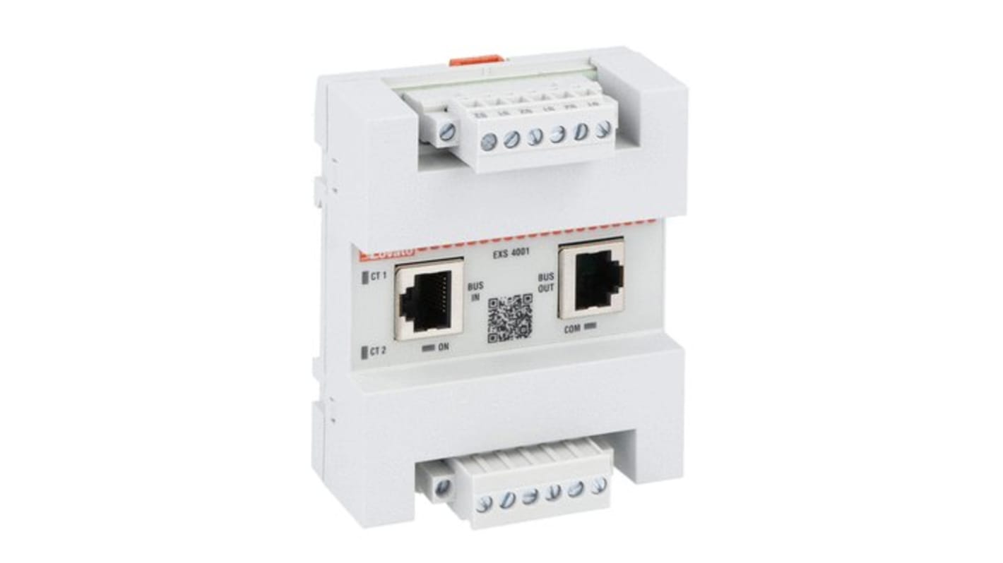 Modulo di misura corrente Lovato EXS4001, montaggio su guida DIN, 2 ingressi trifase, certificazione CE e IP20.