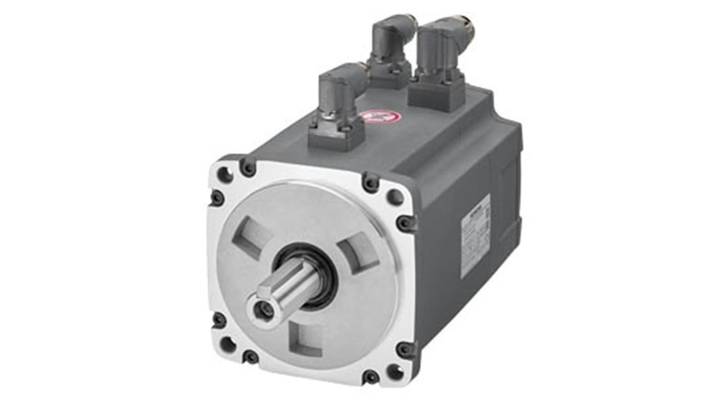 Servomotore sincrono Siemens 1FL6062-1AC61-2AH1, potenza 1 kW, montaggio a flangia, tensione 400 V, frequenza 200 Hz.