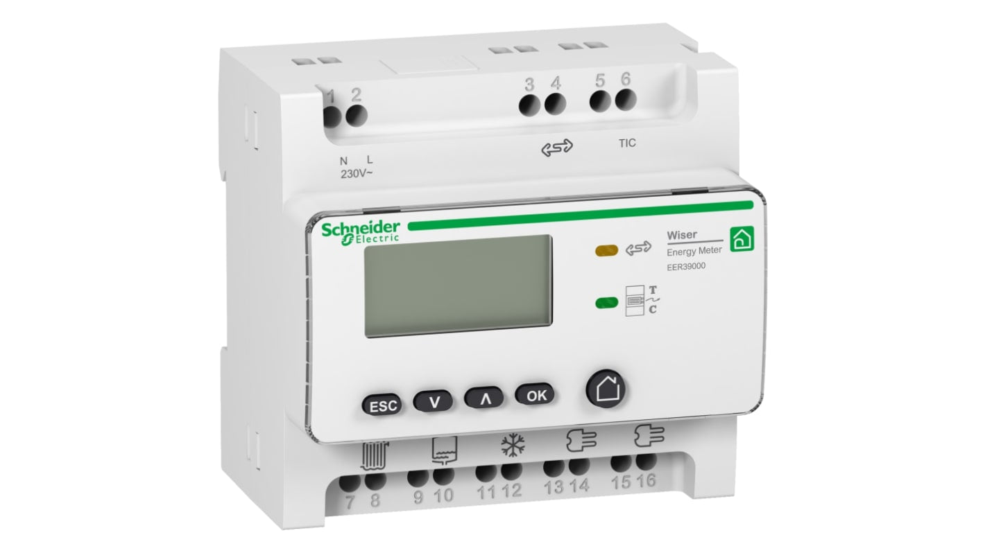 Contatore di energia monofase LCD Schneider Electric EER39000, progettato per misurazioni precise nei consumi energetici.