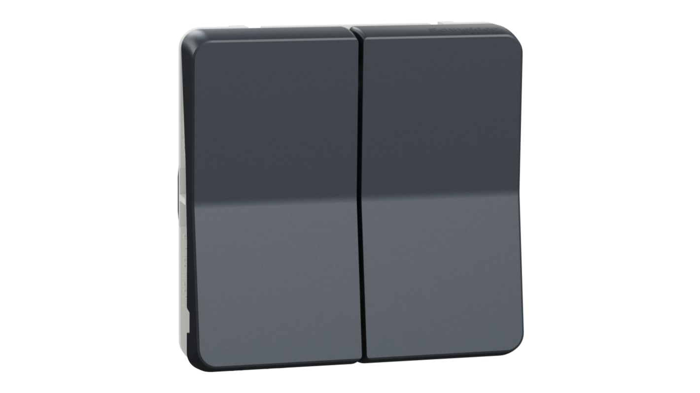 Interruttore doppio a 2 vie Mureva Styl Schneider Electric MUR35019. Impermeabile IP55, montaggio superficiale, ecologico.