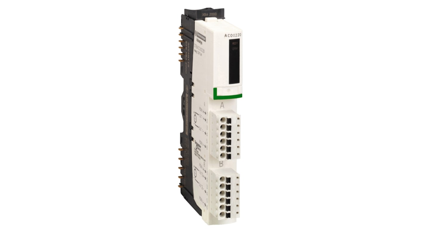 Modulo uscita analogico Schneider Electric STBACO0220K - Serie STBACO, 2 uscite analogiche a 15 bit, 24 V c.c. - Ideale per settori industriali.