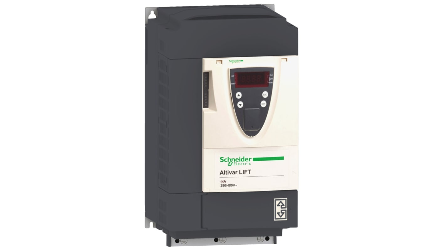 Avviatore a velocità variabile Schneider Electric ATV71LD14N4Z, potenza 5,5 kW, corrente 20,3 A, con filtro EMC integrato.