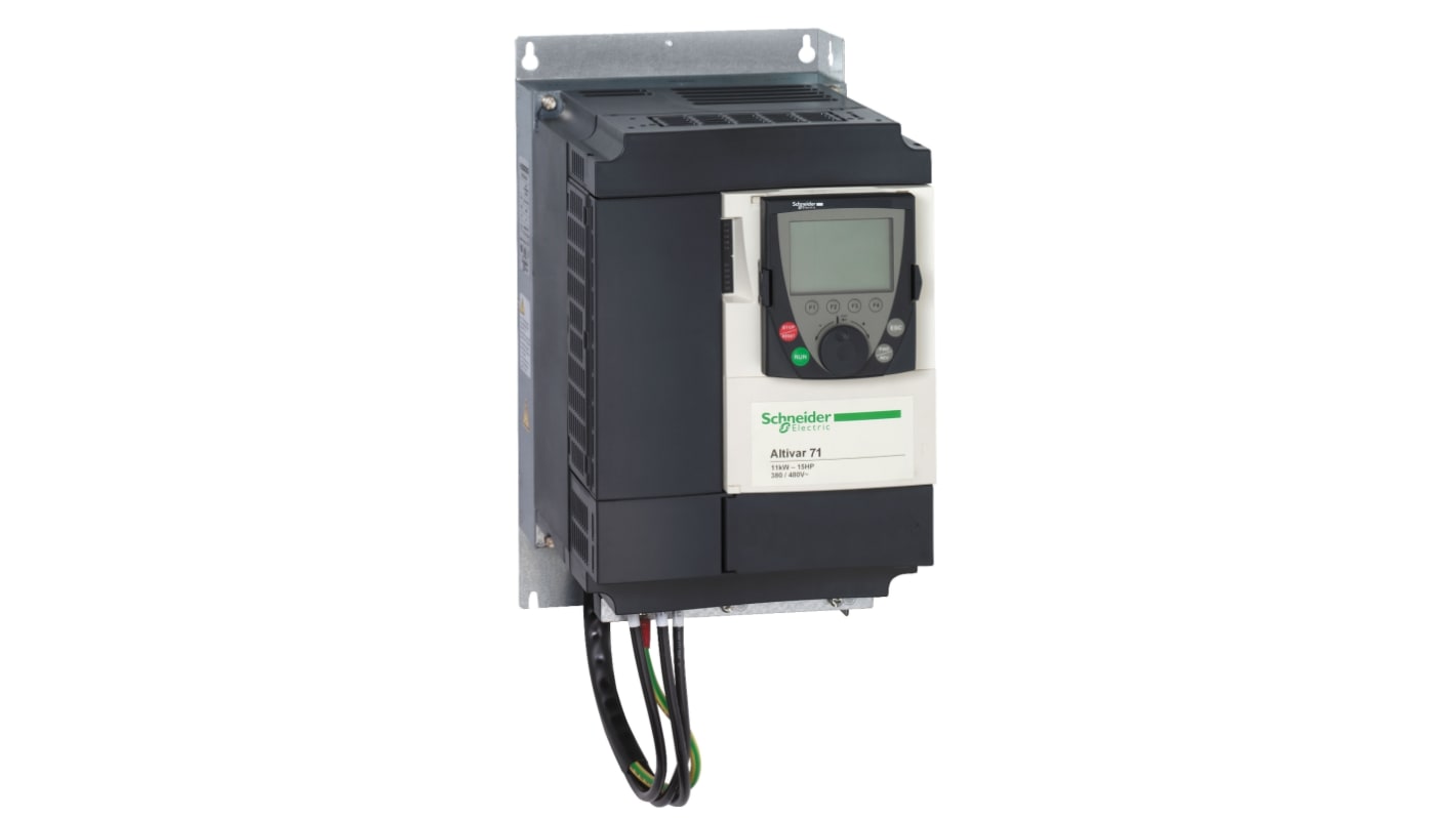 Avviatore a velocità variabile Schneider Electric ATV71LD17N4Z, 7,5 kW, 27 A, per motori trifase, con dissipatore e filtro EMC.