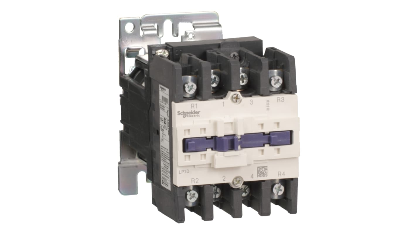 Contattore Schneider Electric LC1D800046FWS207, 4 poli, 125 A, bobina 110 V c.c., per carico resistivo.