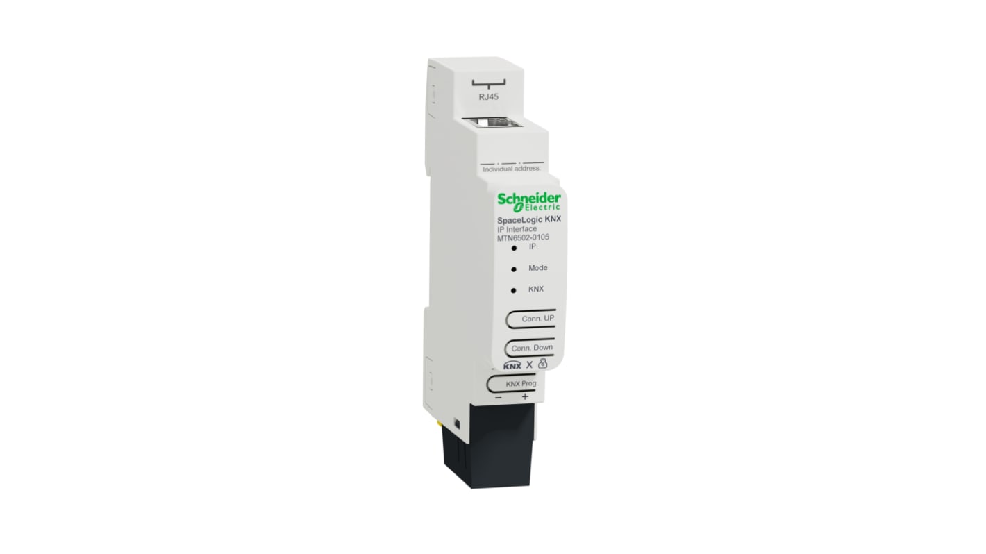 Modulo di interfaccia Schneider Electric MTN6502-0105 per guida DIN, accesso KNX tramite LAN, alimentazione 24 V.