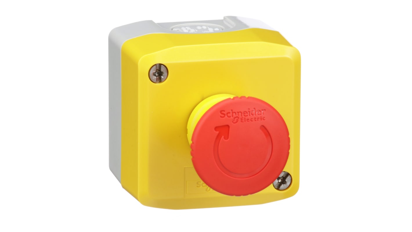 Schneider Electric, pulsante di emergenza Harmony XALK, stazione di controllo gialla, diametro foro 22mm, attuazione a pulsante, protezione IP66/IP67/IP69.