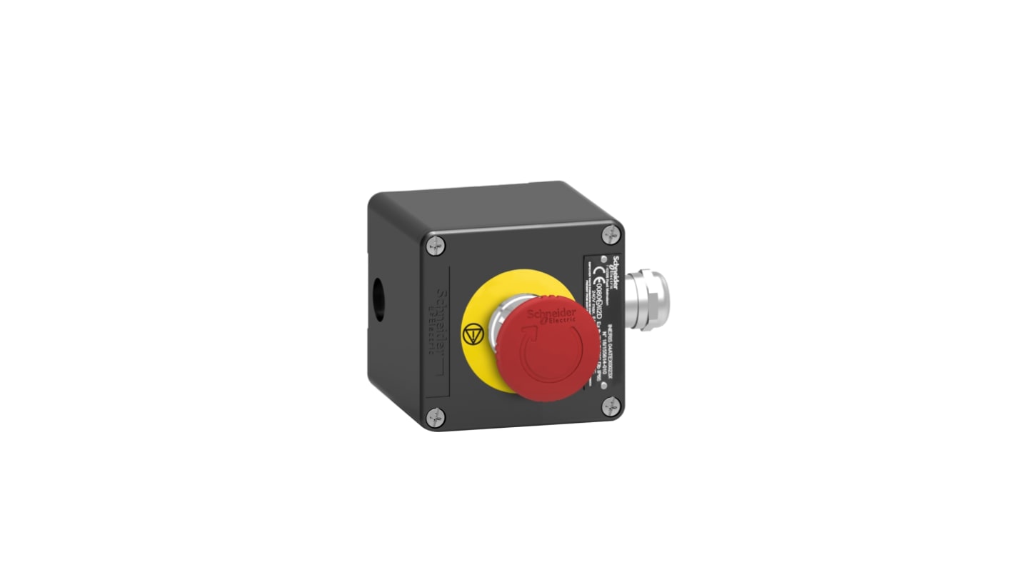 Interruttore di emergenza Schneider Electric XAWF178EX, pulsante rosso a fungo, IP65, 1NC + 1NC, conforme a RoHS.