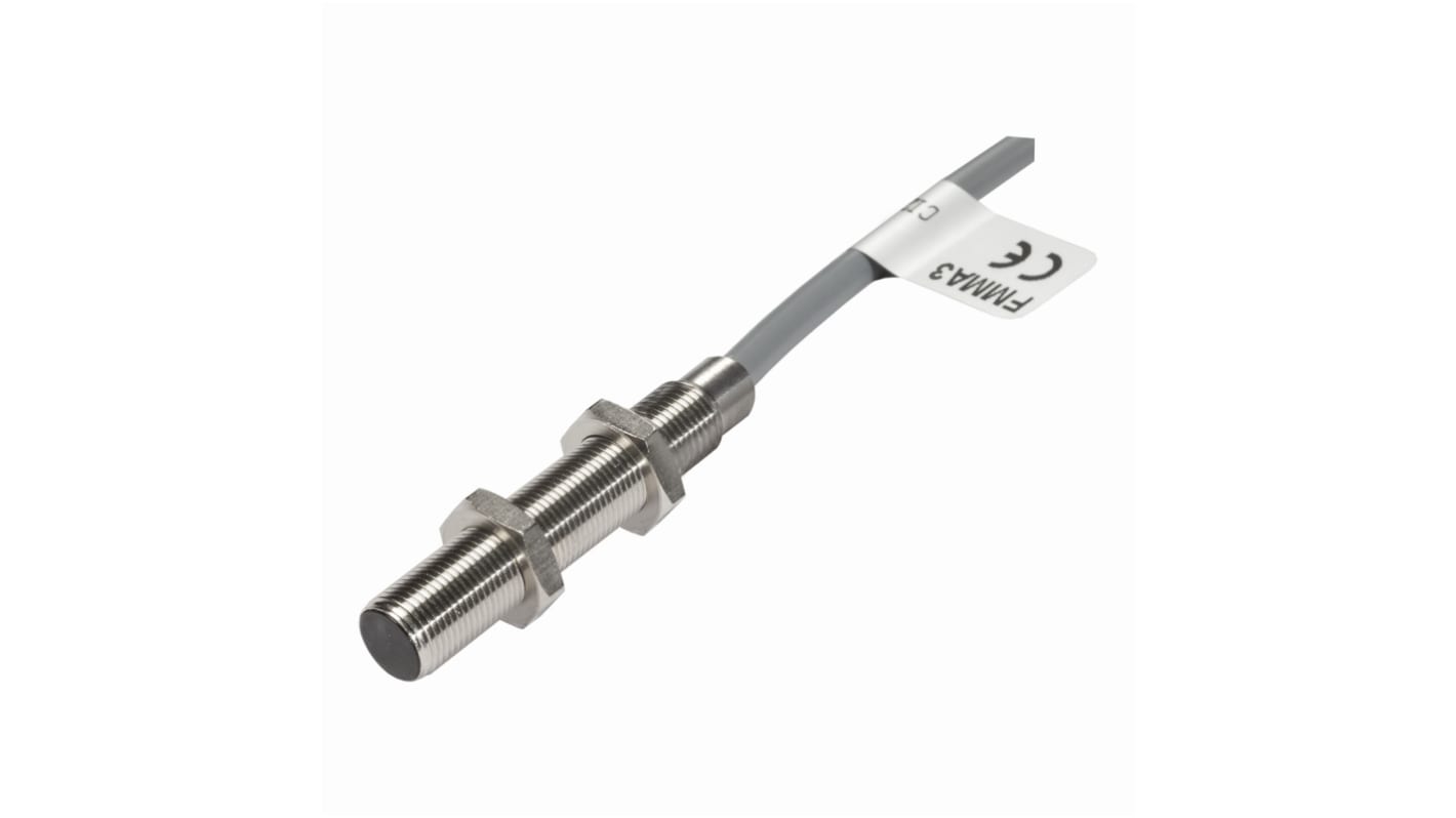 Carlo Gavazzi FMMS1, sensore di prossimità magnetico cilindrico M8 in acciaio inox, grado di protezione IP67, montaggio diretto su supporti ferromagnetici.