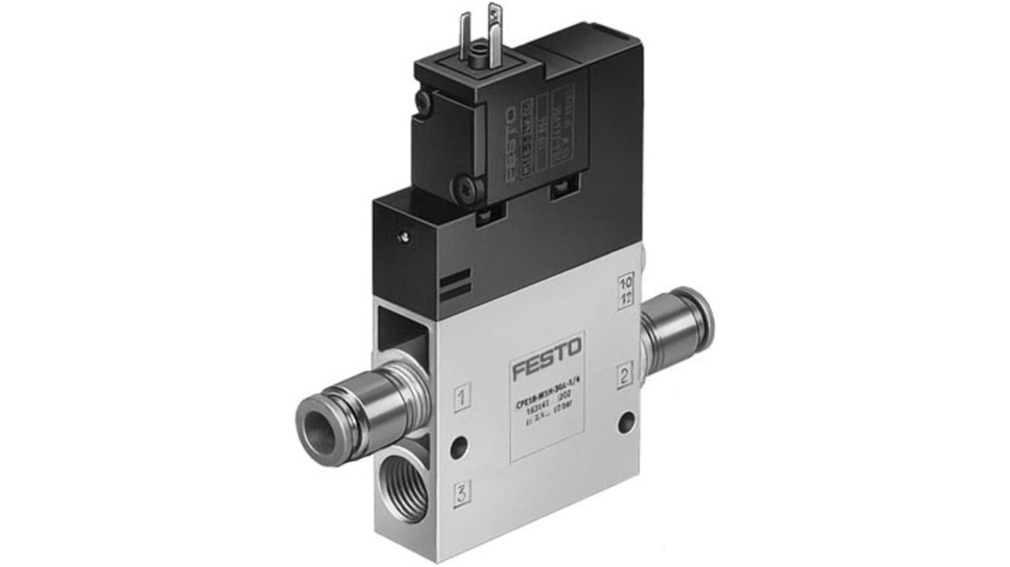 Elettrovalvole Festo CPE18-M2H-3OL-QS-10 per pneumatica, azionamento elettrico, protezione IP65, 3 porte.