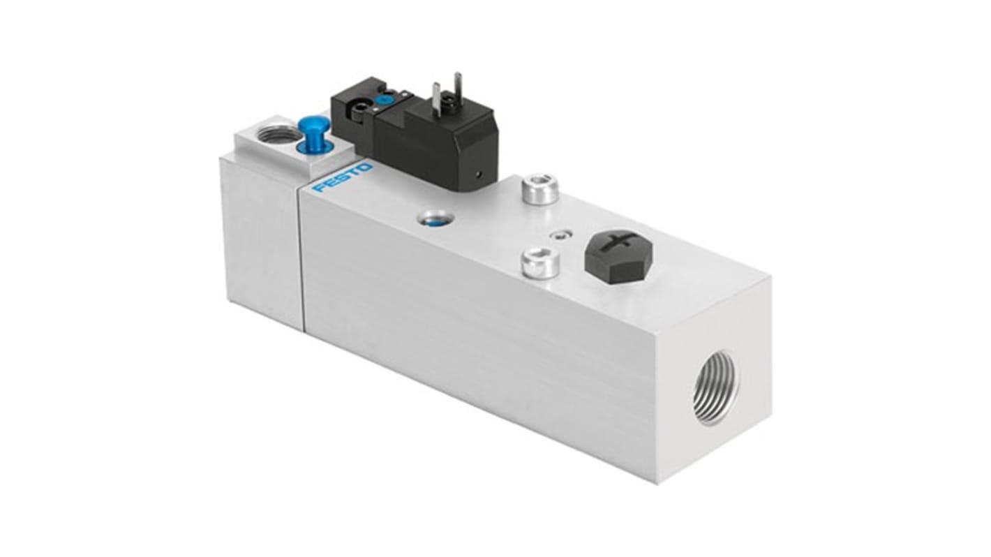 Valvola pneumatica soft start Festo VABF, attacco G 1/2, portata 3000 L/min, pressione 2-12 bar, attivazione elettrica.