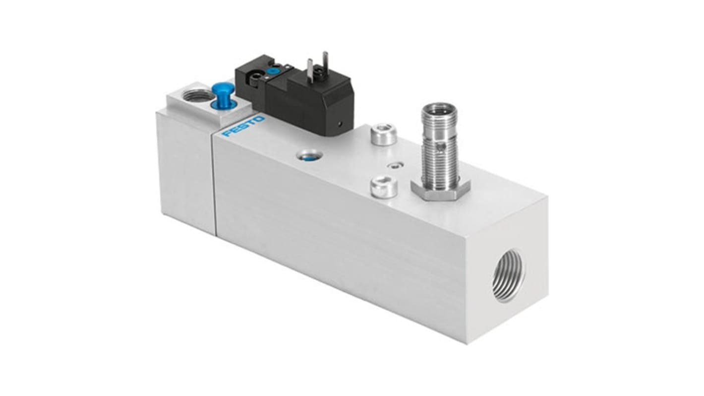 Valvola pneumatica soft start Festo VABF, attacco G 1/2, portata 3000 L/min, pressione 2-12 bar, attivazione elettrica.