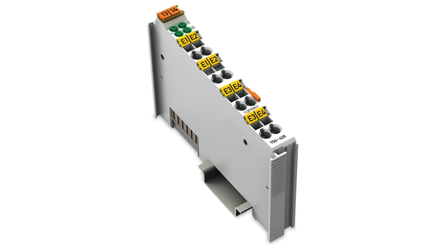 Modulo di ingresso digitale Wago 750-428, 4 ingressi, alimentazione 5 V CC, contenitore in policarbonato, conforme a RoHS.