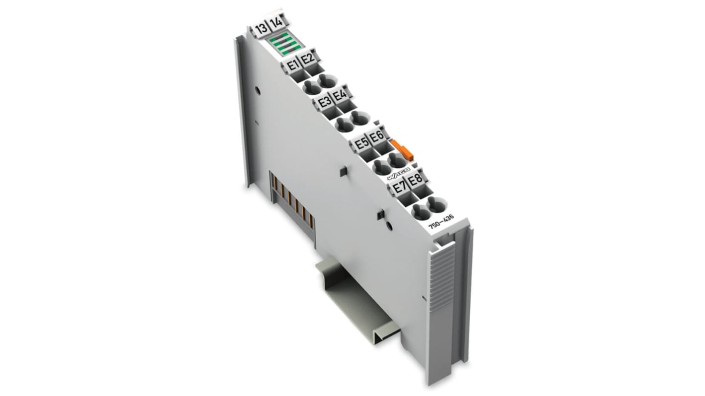 Modulo di ingresso digitale Wago 750436, 8 canali, alimentazione 24 V c.c., montaggio su guida DIN 35, conforme RoHS.