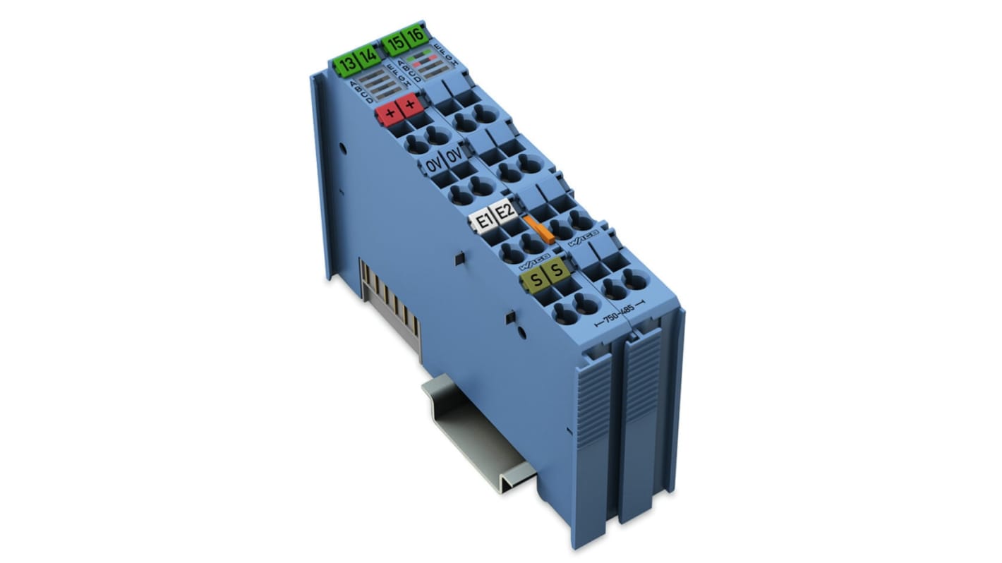 Modulo di ingresso analogico Wago 750-485, 2 canali, alimentazione 24 V c.c., montaggio su guida DIN 35, conforme RoHS.