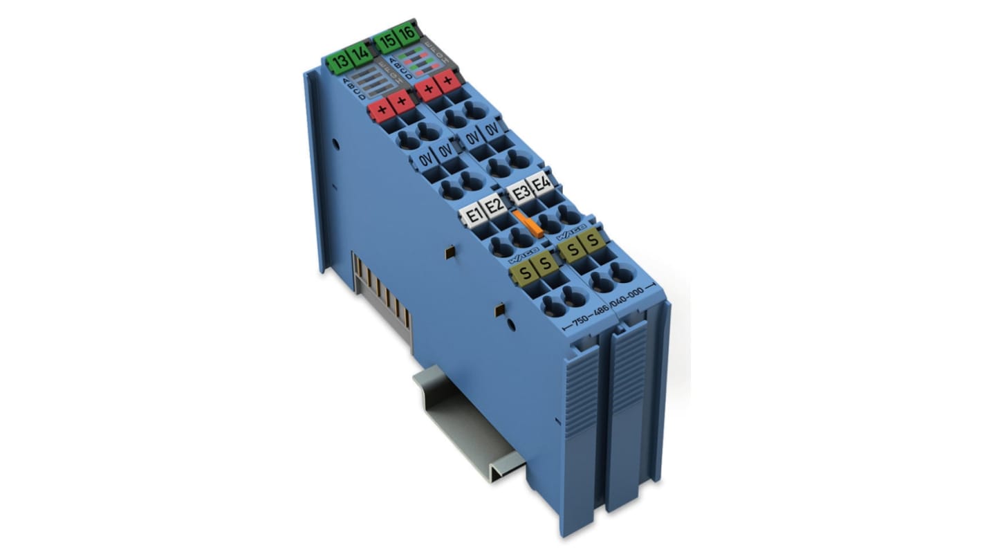 Modulo di ingresso analogico Wago 750-486/040-000, 4 ingressi, alimentazione 24 V c.c., temperatura operativa 0-55 °C.
