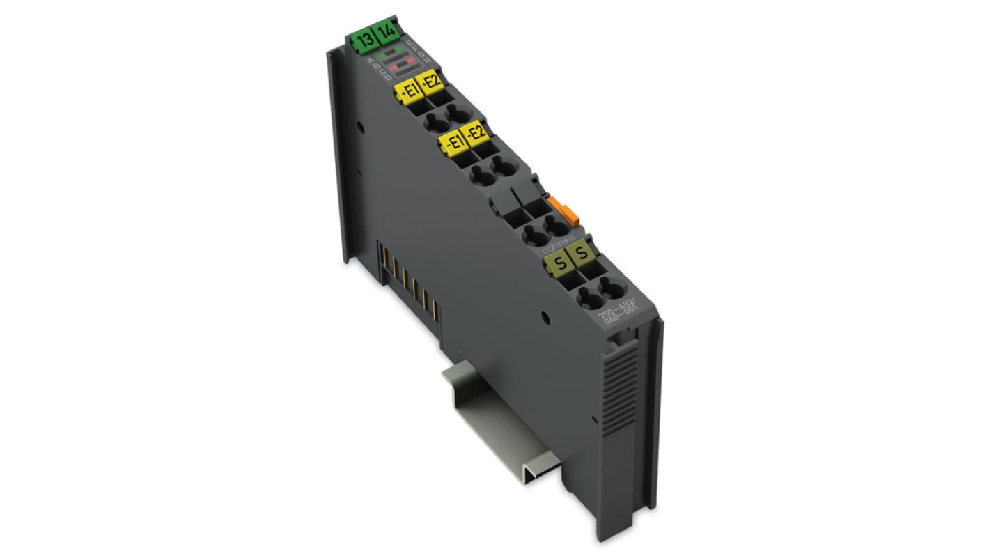 Modulo di ingresso analogico Wago 750-492, 2 canali, alimentazione 5 V CC, montaggio su guida DIN 35, materiali conformi RoHS.