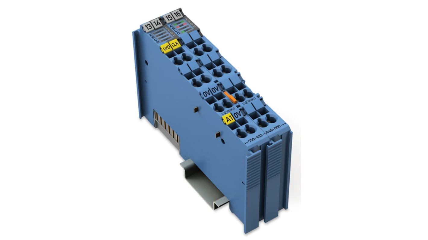 Modulo contatore Wago 750-633/040-000 per PLC, montaggio su guida DIN-35, alimentazione 24 V c.c., protezione IP20.