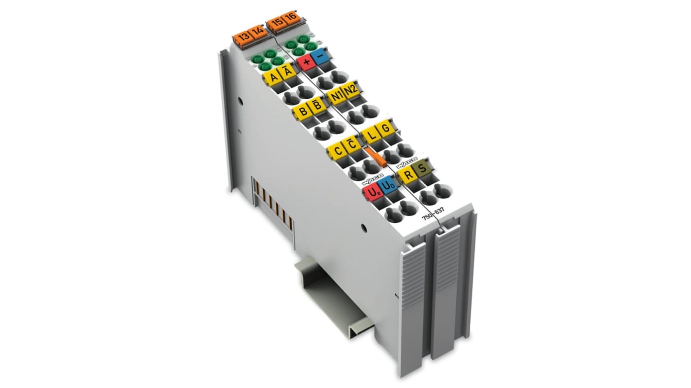 Modulo di interfaccia Wago 750-637 per PLC, per encoder incrementale, montaggio su guida DIN-35, alimentazione 5 V CC, grado di protezione IP20.