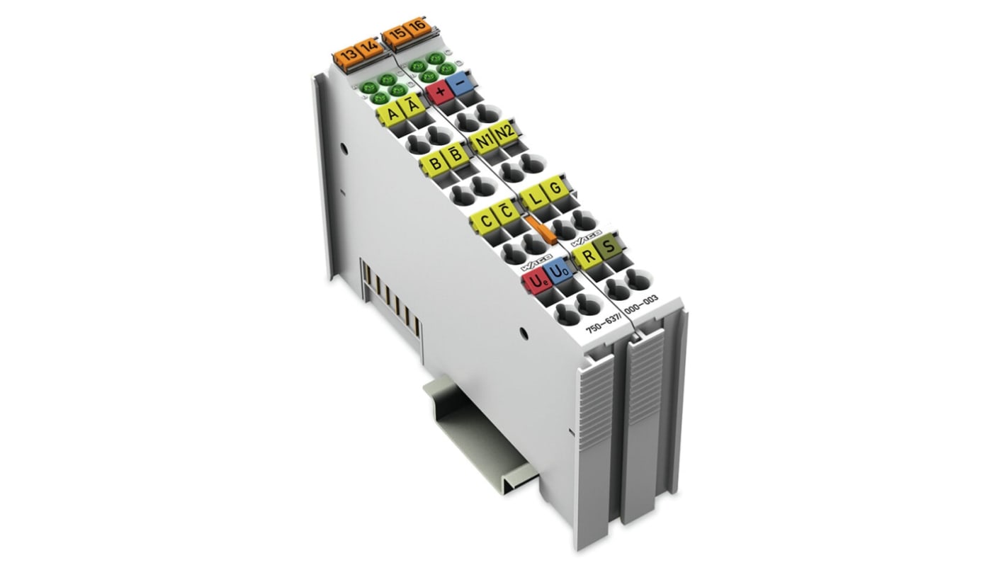 Modulo di interfaccia Wago 750-637/000-003 per encoder incrementale, montaggio su guida DIN, alimentazione 5 V CC, protezione IP20.