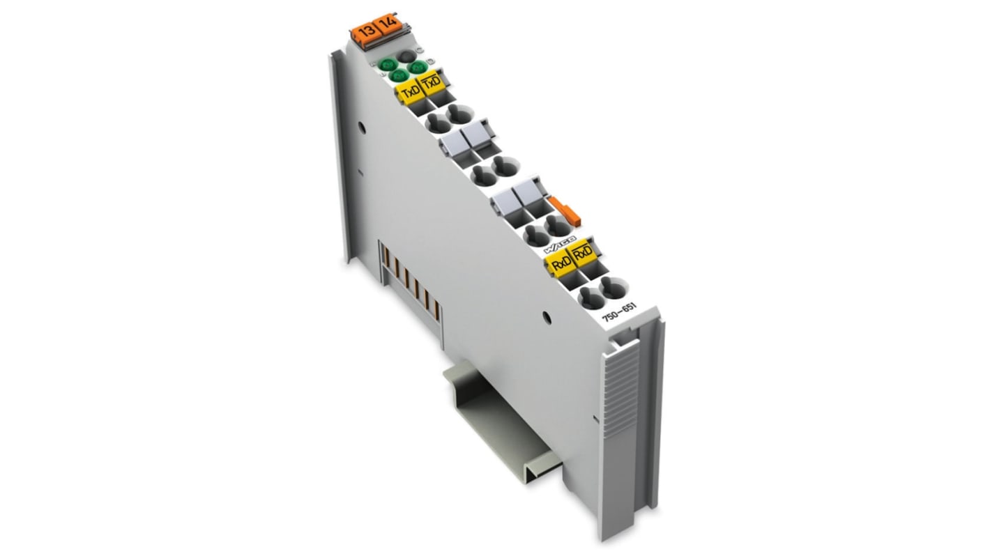 Modulo di interfaccia Wago 750-651 per PLC, interfaccia seriale TTY, montaggio su guida DIN 35, protezione IP20.