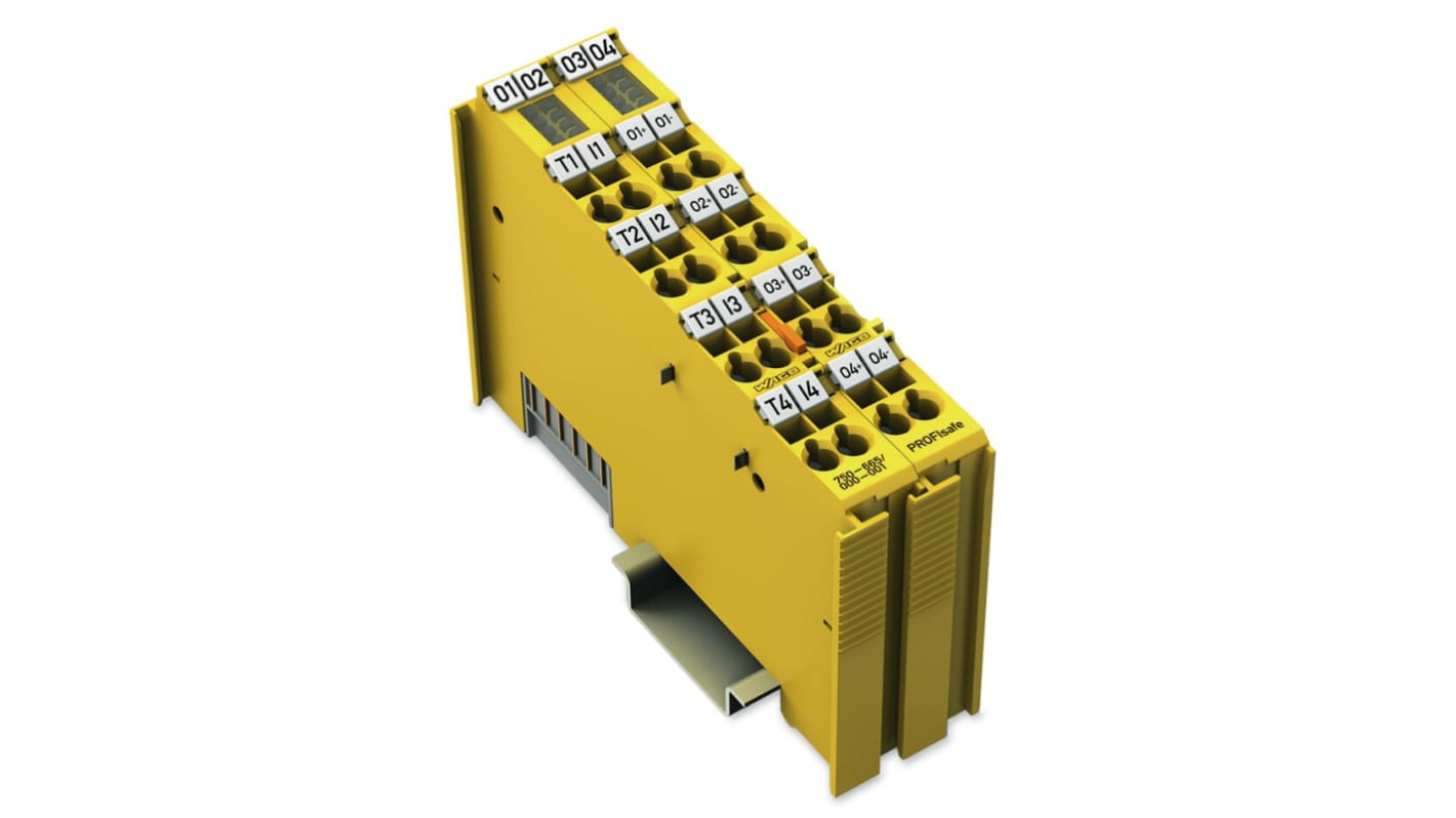 Modulo I/O digitale Wago 750-665/000-001 per PLC, 4 ingressi e 4 uscite, alimentazione 24 V c.c., contenitore in policarbonato.